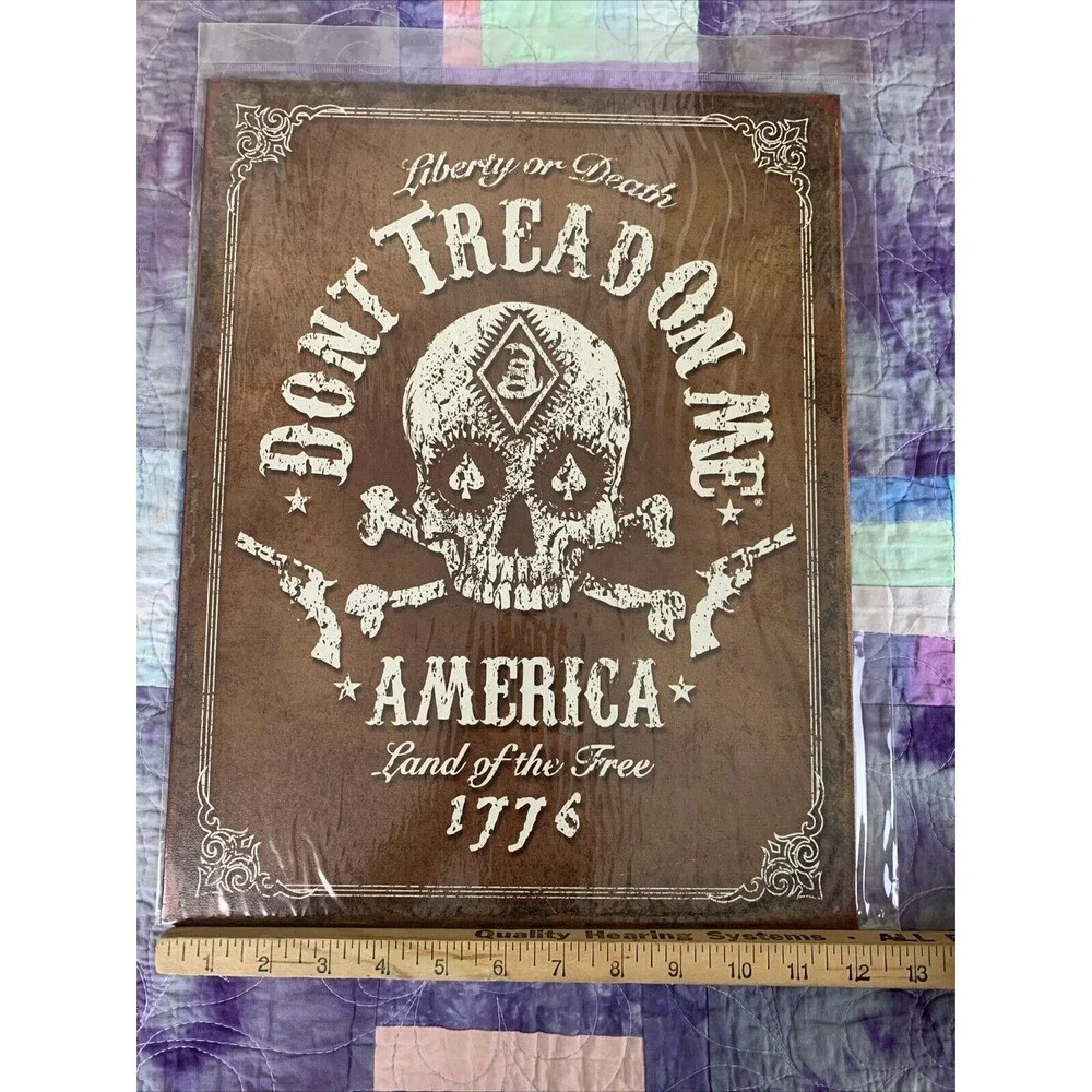 Dont Tread On Me America Skull Guns Tin Metal Sign Garage Liberty Death 12.5x16